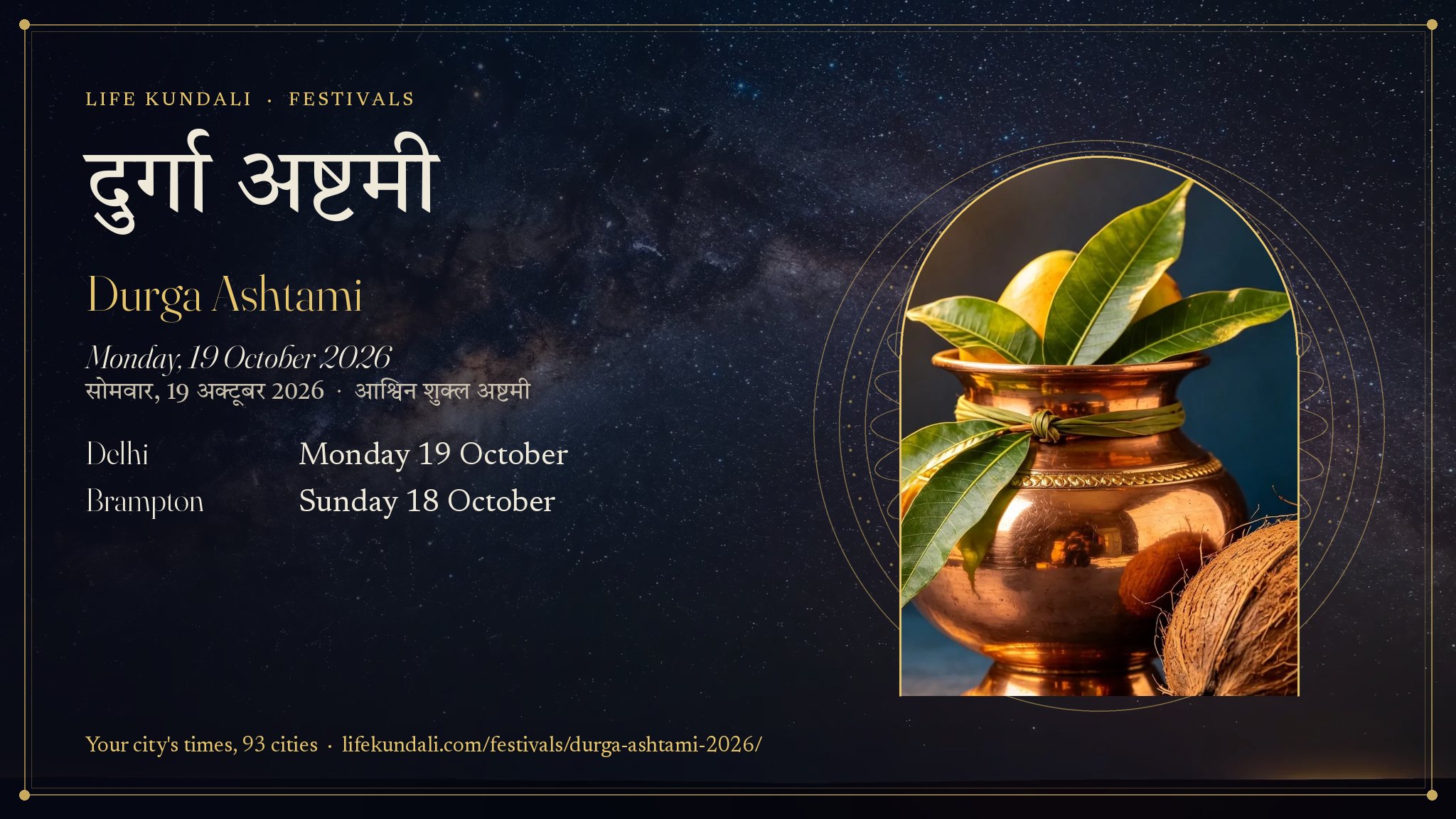 Durga Ashtami 2026 card: दुर्गा अष्टमी, Monday, 19 October 2026
