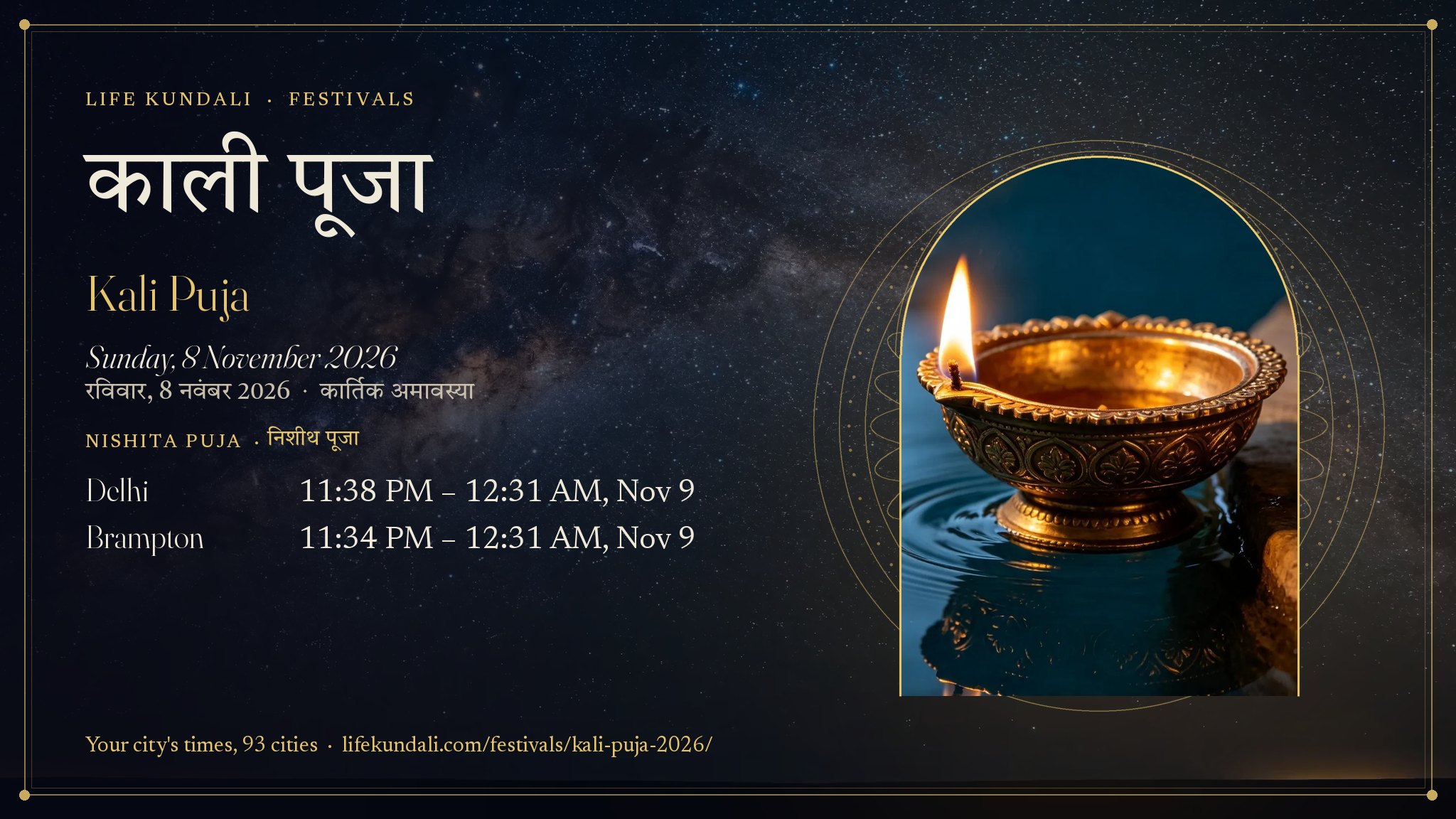 Kali Puja 2026 card: काली पूजा, Sunday, 8 November 2026, Nishita puja Delhi 11:38 PM – 12:31 AM, Nov 9