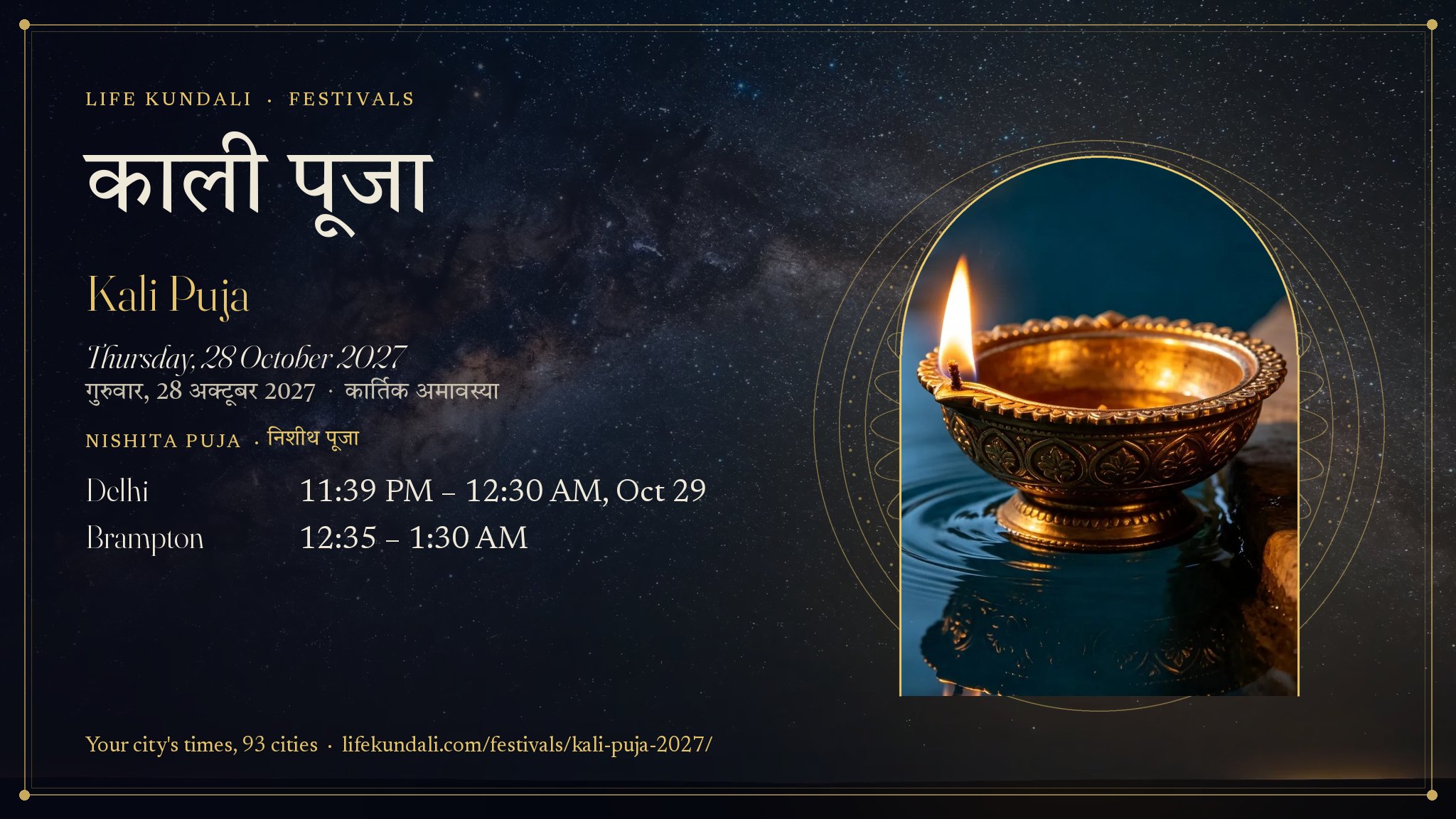 Kali Puja 2027 card: काली पूजा, Thursday, 28 October 2027, Nishita puja Delhi 11:39 PM – 12:30 AM, Oct 29
