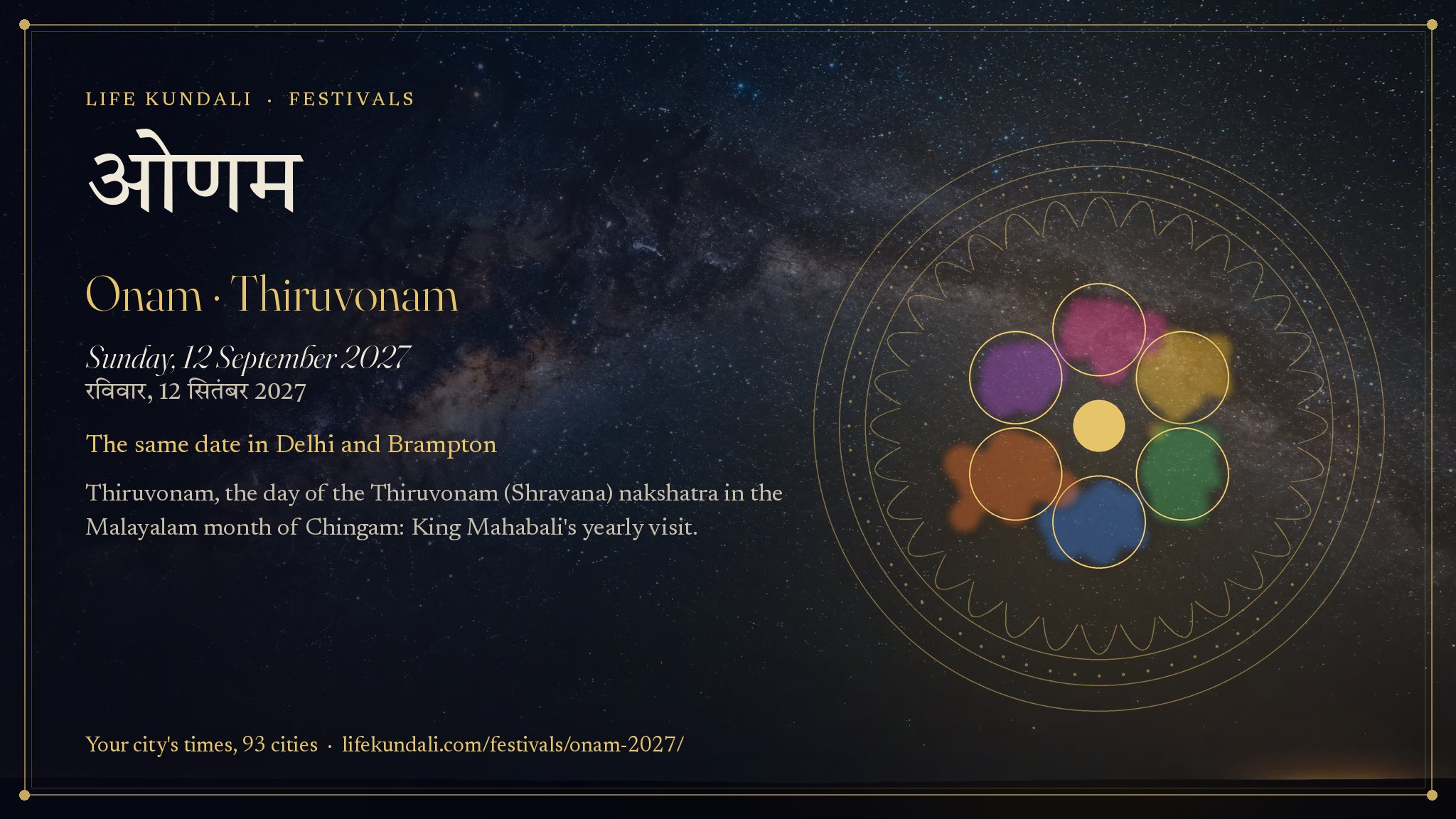 Onam · Thiruvonam 2027 card: ओणम, Sunday, 12 September 2027