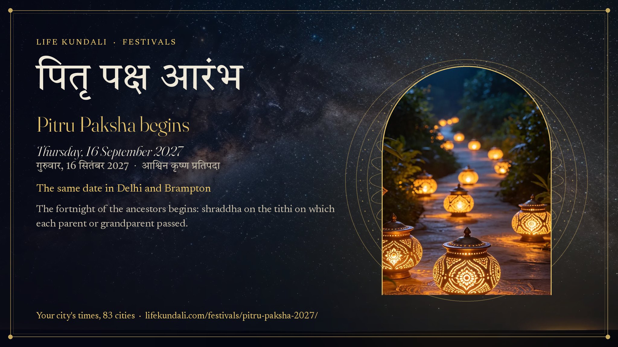 Pitru Paksha begins 2027 card: पितृ पक्ष आरंभ, Thursday, 16 September 2027