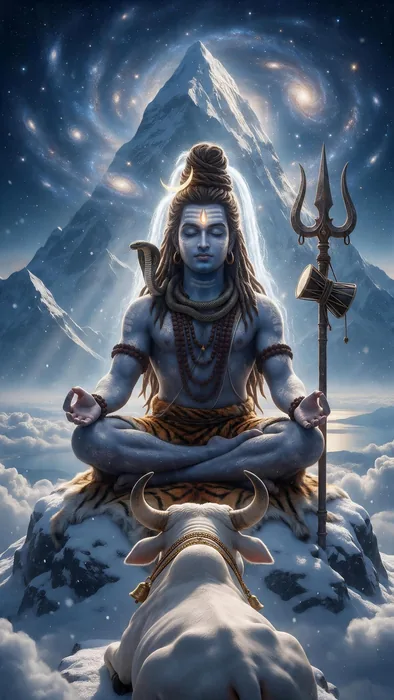Mahadeva in meditation on Kailash